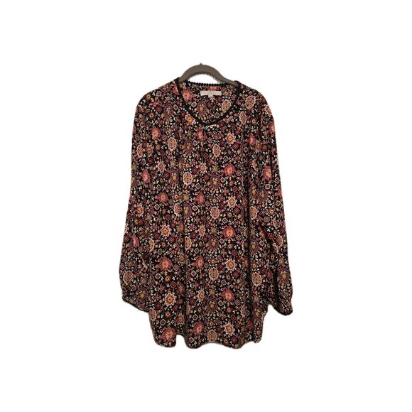 LOFT Tops - Women's Loft Plus Size 24 Black Floral Long Sleeve Blouse Polyester K0324